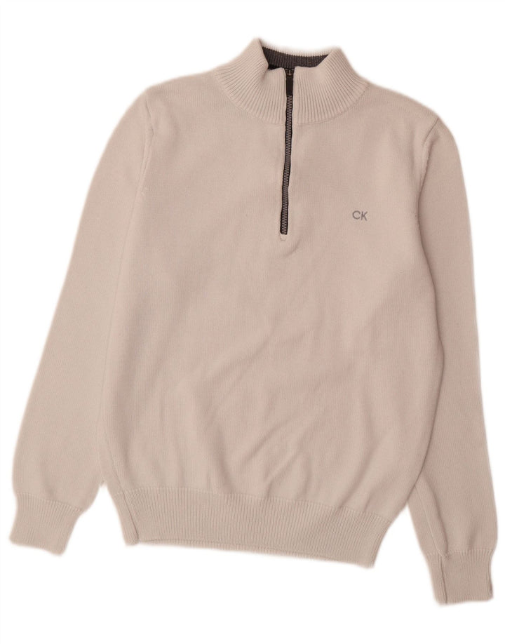 Calvin Klein Mens Zip Neck Jumper Sweater Small White Cotton