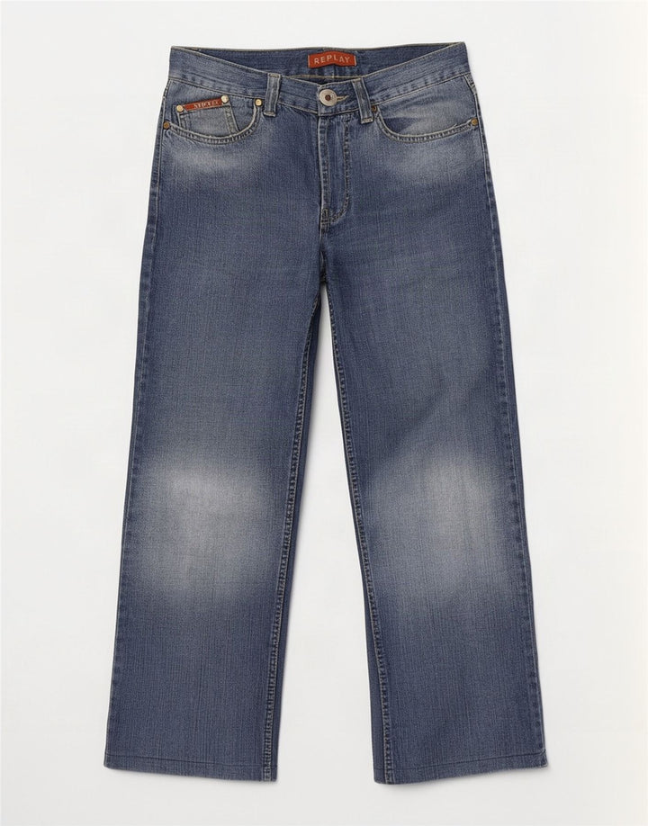 Replay Mens Straight Jeans W30 L27 Blue Cotton