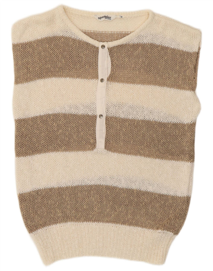 Vintage Womens Vest Tank Top EU 36 Small Beige Striped Polyacrylic