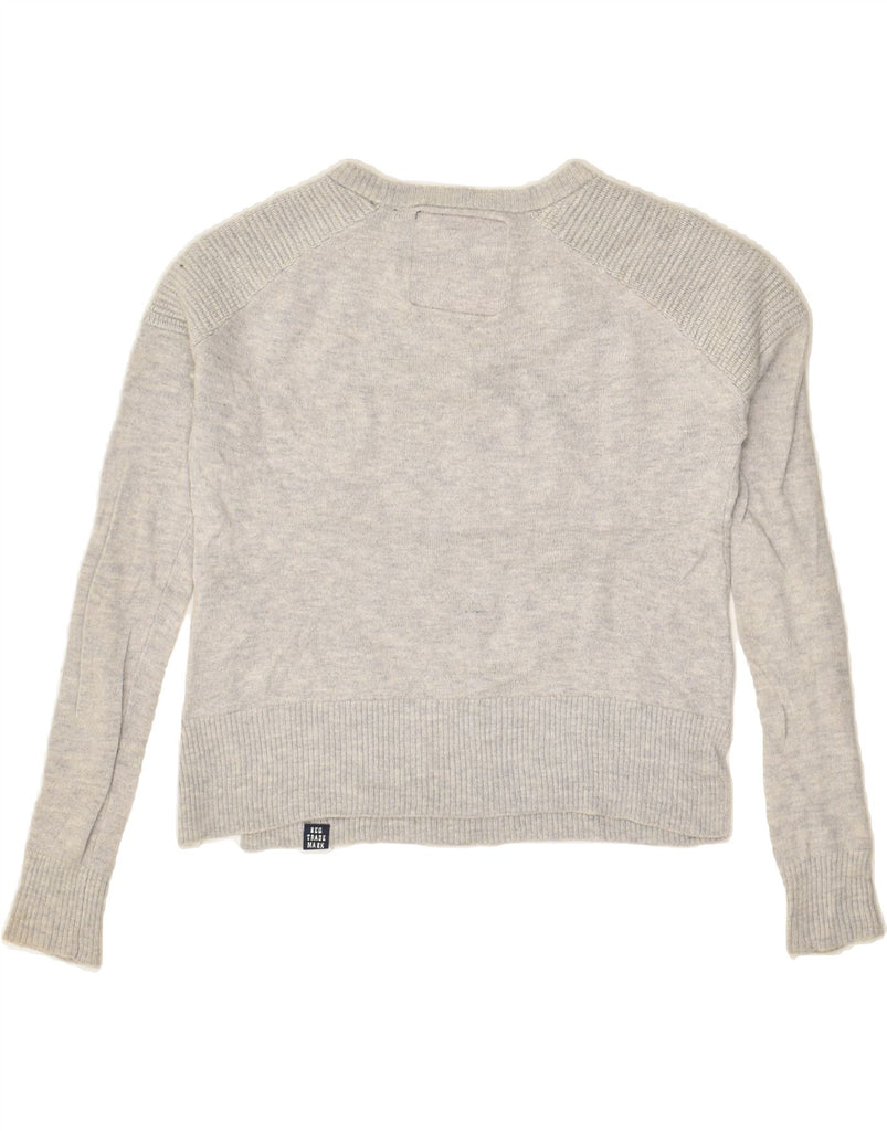 SUPERDRY Womens Crop Boat Neck Jumper Sweater UK 6 XS Grey Wool | Vintage Superdry | Thrift | Second-Hand Superdry | Used Clothing | Messina Hembry 