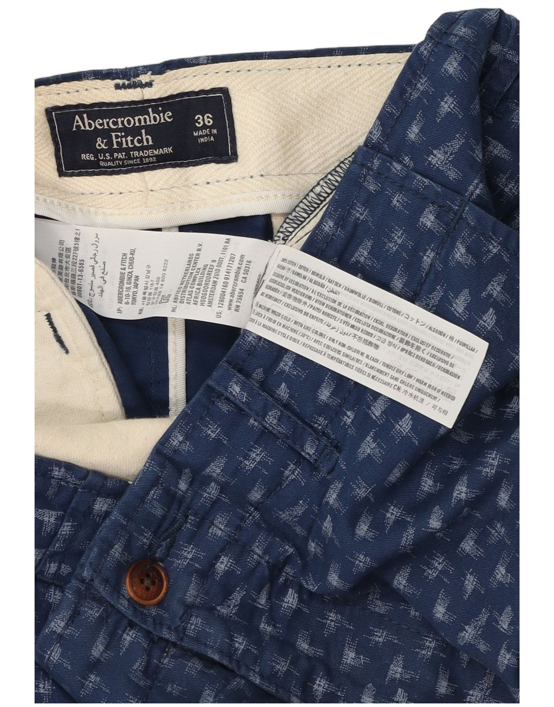 Abercrombie & Fitch Mens Abstract Pattern Chino Shorts W36 Large Navy Blue