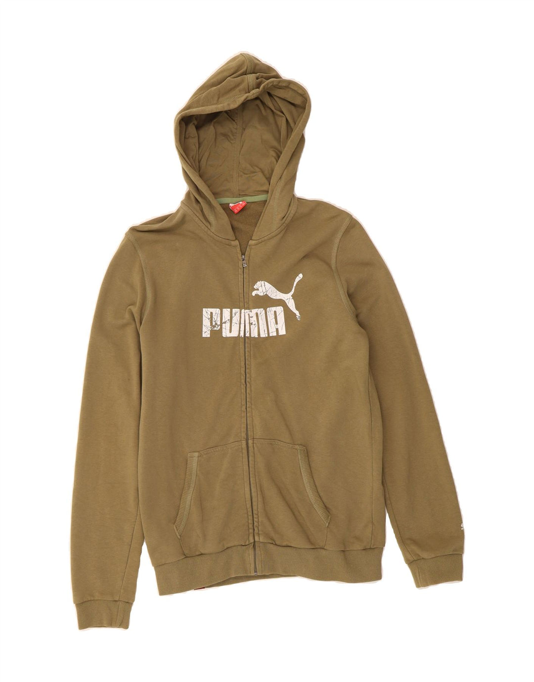 PUMA Boys Graphic Zip Hoodie Sweater 15-16 Years Khaki Cotton Vintage Puma and Second-Hand Puma from Messina Hembry 