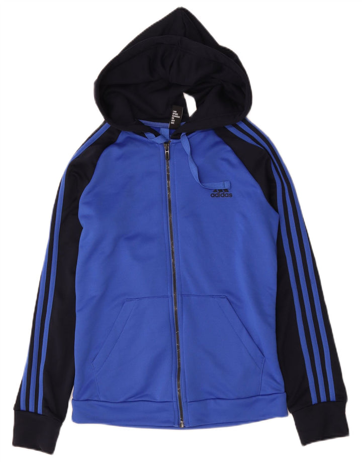 Adidas Womens Zip Hoodie Sweater UK 12/14 Medium Blue Colourblock Polyester