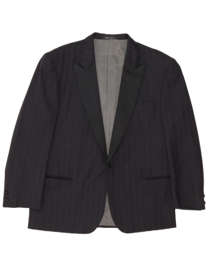 Vintage Mens 1 Button Blazer Jacket IT 54 2XL Navy Blue Striped Virgin Wool