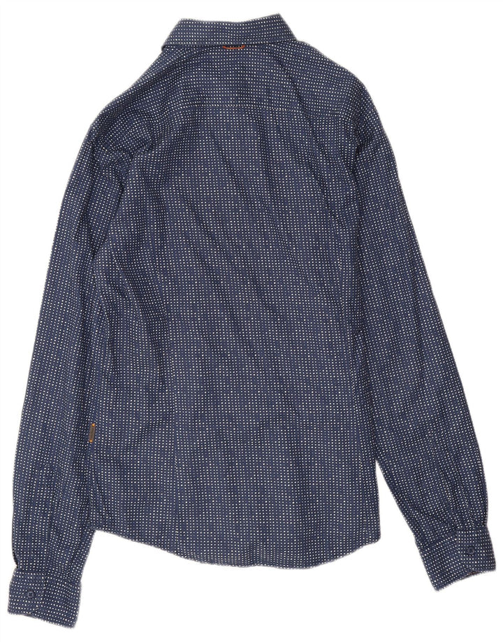 Hugo Boss Mens Shirt Medium Navy Blue Spotted Cotton