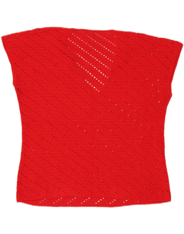 Vintage Womens Short Sleeve V-Neck Jumper Sweater UK 12 Medium Red