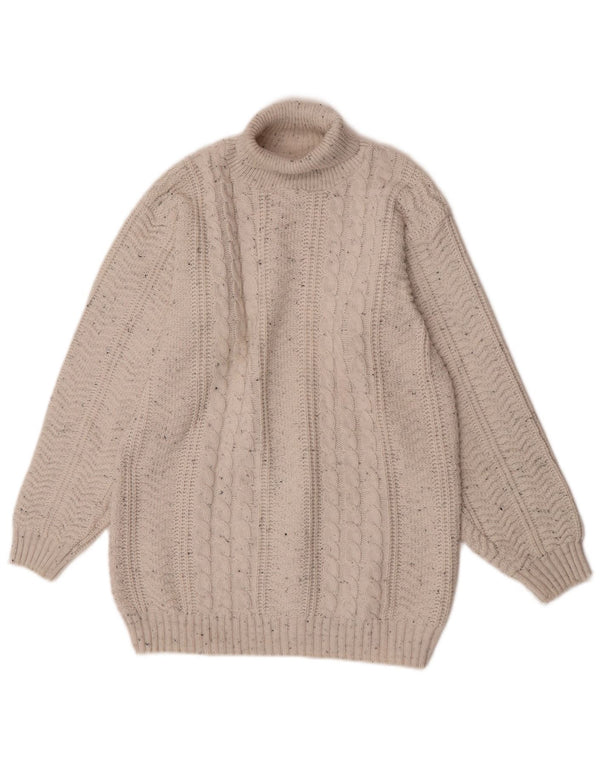 Vintage Mens Roll Neck Jumper Sweater XL White Flecked Acrylic
