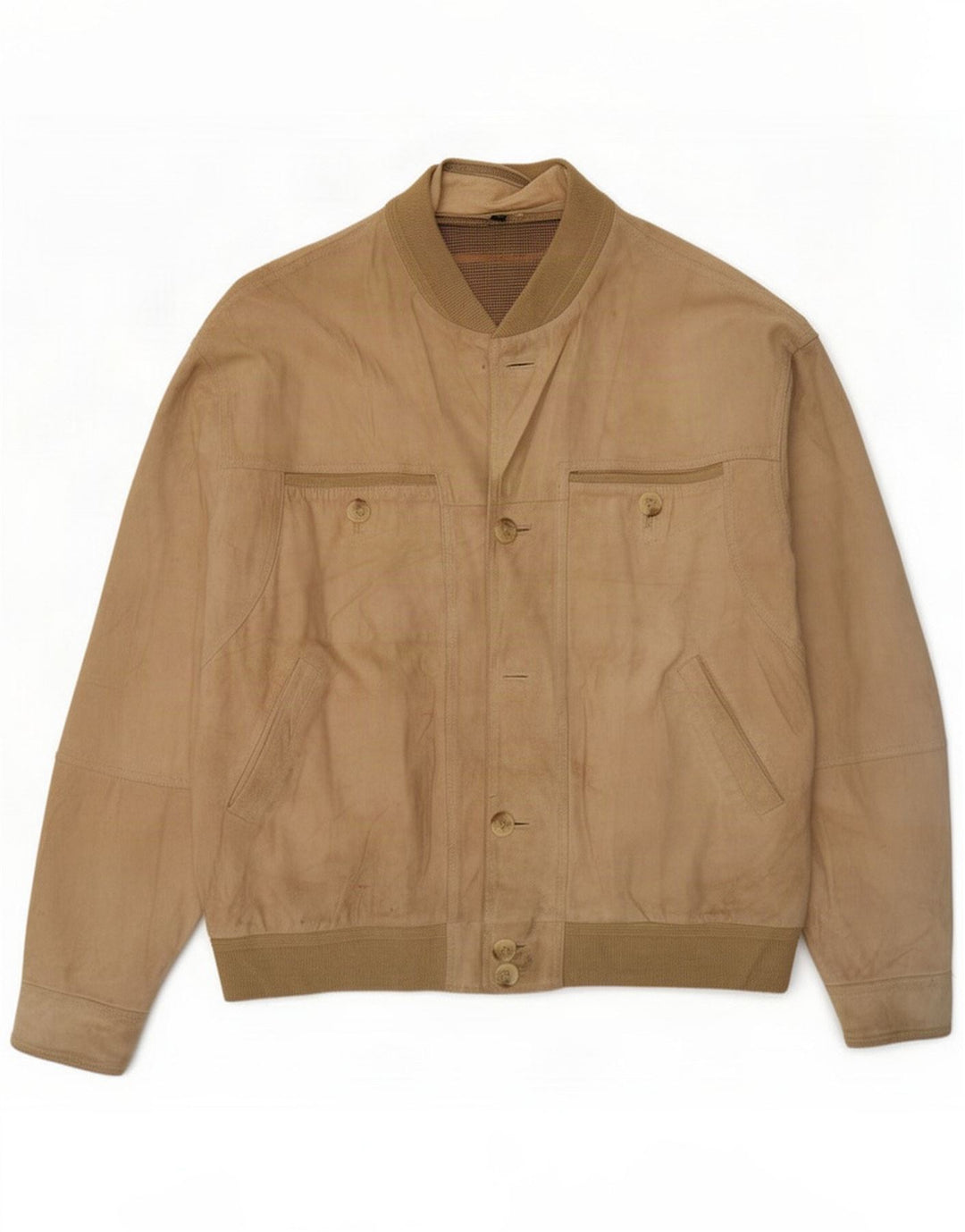 Vintage Mens Suede Bomber Jacket IT 56 3XL Beige Leather