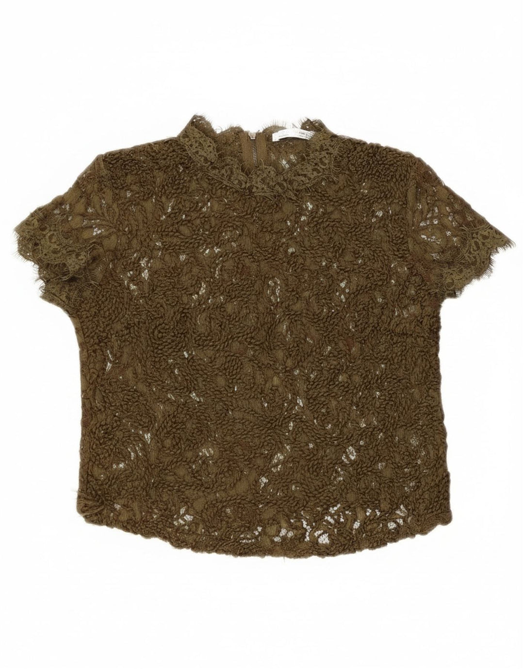 Zara Womens Lace See Through Blouse Top UK 8 Small Khaki