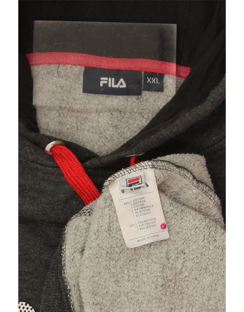 FILA Mens Graphic Hoodie Jumper 2XL Grey Cotton Vintage Fila and Second-Hand Fila from Messina Hembry 