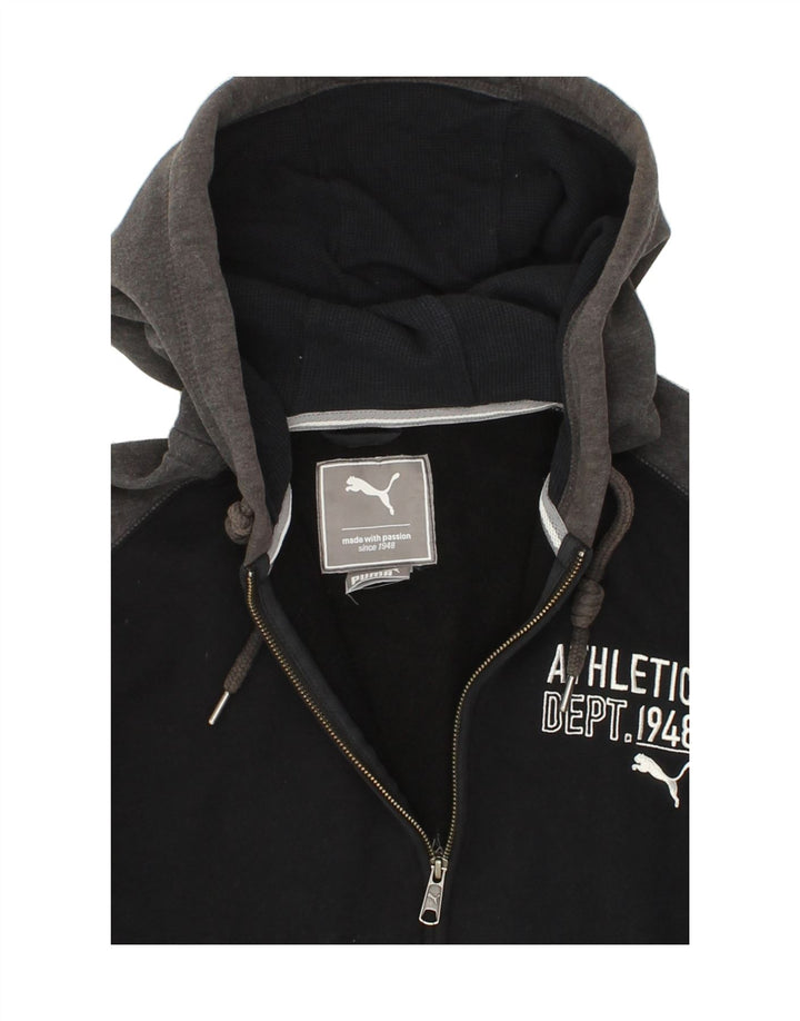 PUMA Mens Graphic Zip Hoodie Sweater Medium Black Colourblock Cotton Vintage Puma and Second-Hand Puma from Messina Hembry 
