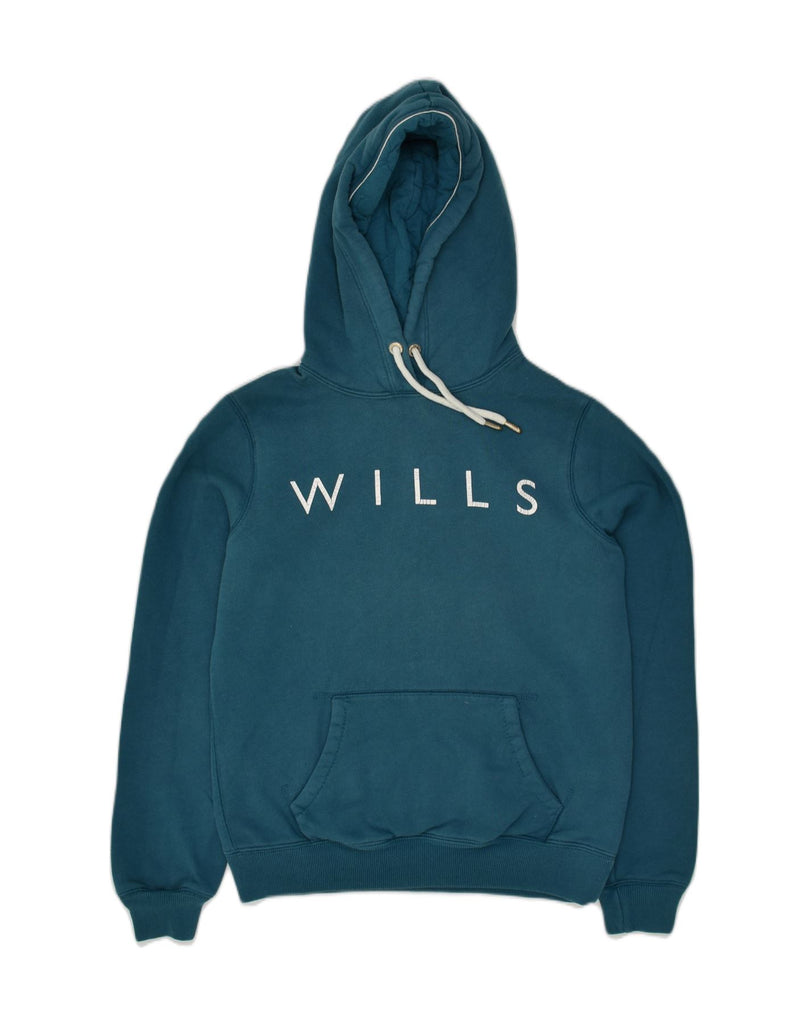 JACK WILLS Womens Graphic Hoodie Jumper UK 10 Small Turquoise Cotton | Vintage Jack Wills | Thrift | Second-Hand Jack Wills | Used Clothing | Messina Hembry 