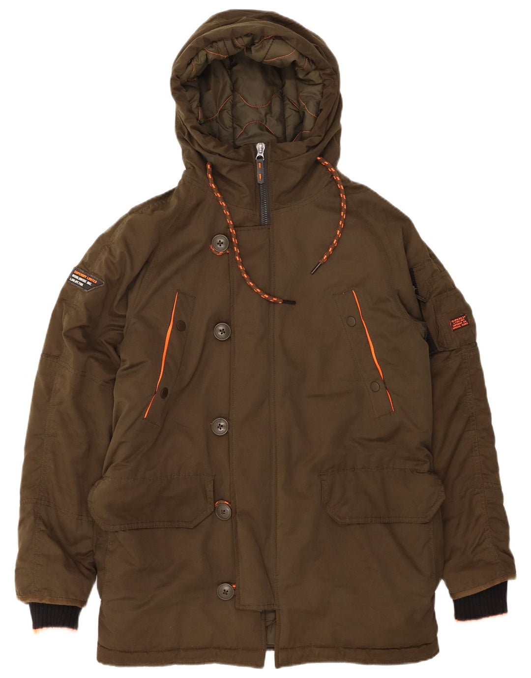 SUPERDRY Mens Hooded Parka Jacket UK 38 Medium Khaki Polyester
