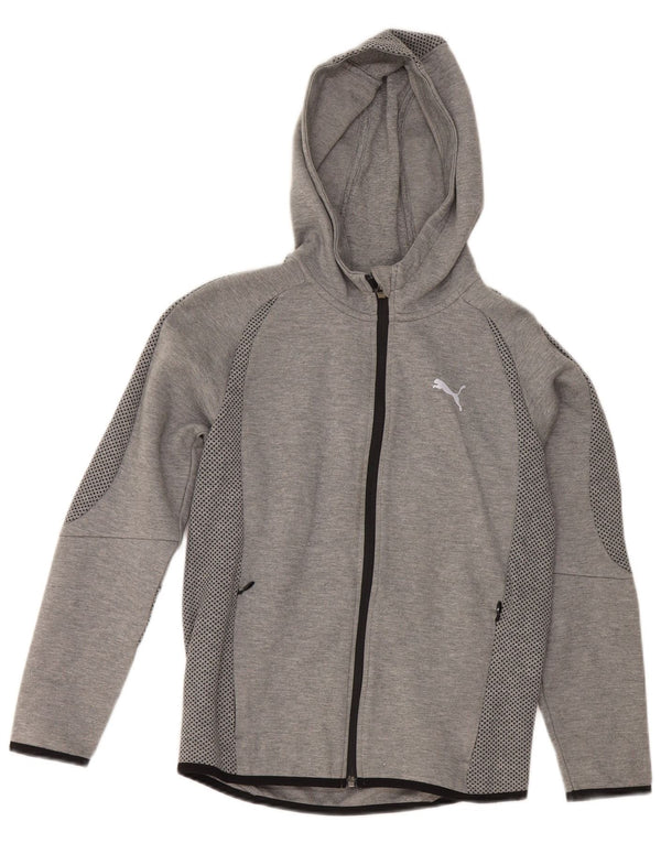 Puma Boys Zip Hoodie Sweater 11-12 Years Grey Colourblock Cotton