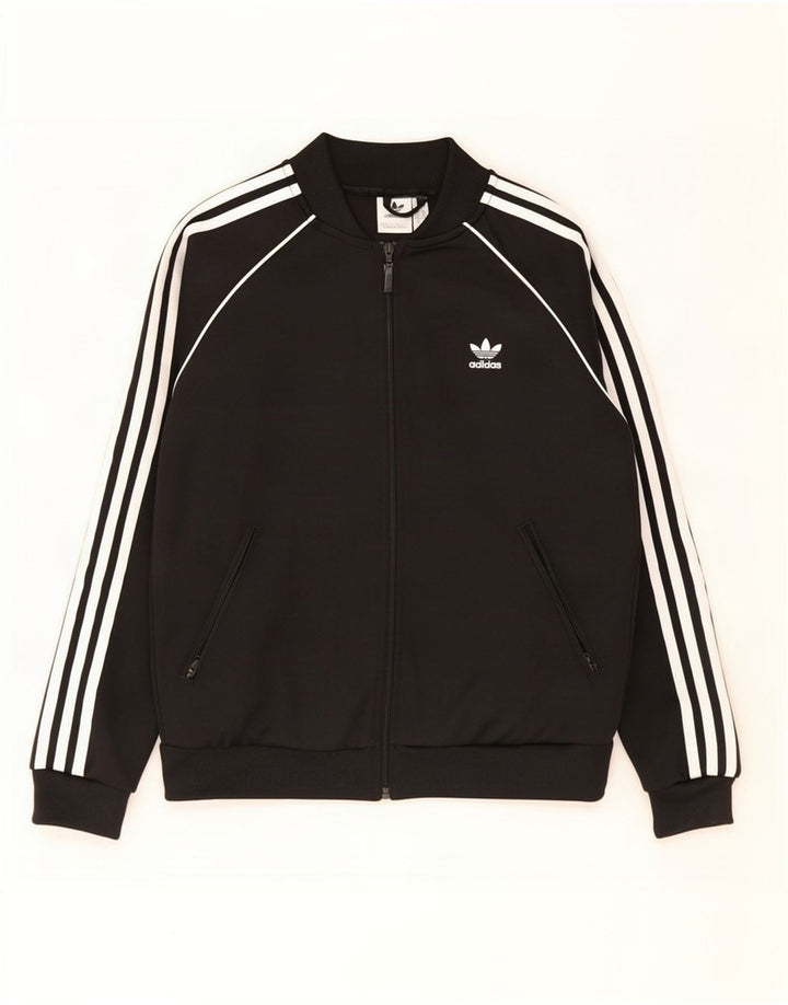 Adidas Womens Tracksuit Top Jacket UK 12 Medium Black Polyester