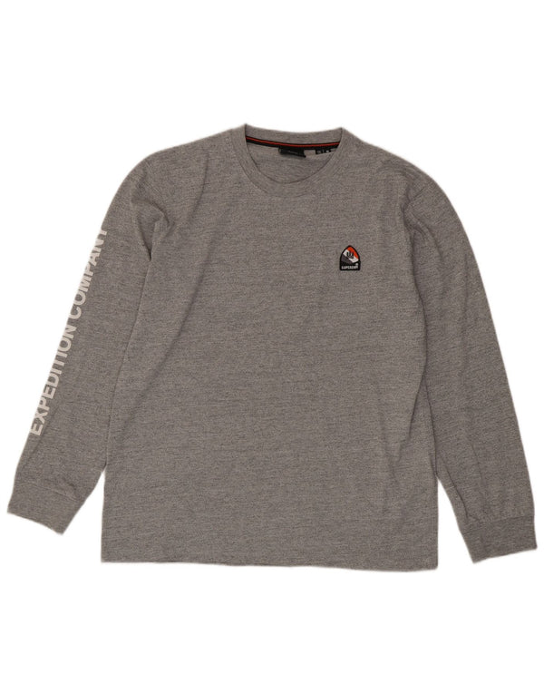 SUPERDRY Mens Graphic Top Long Sleeve Medium Grey Flecked Cotton