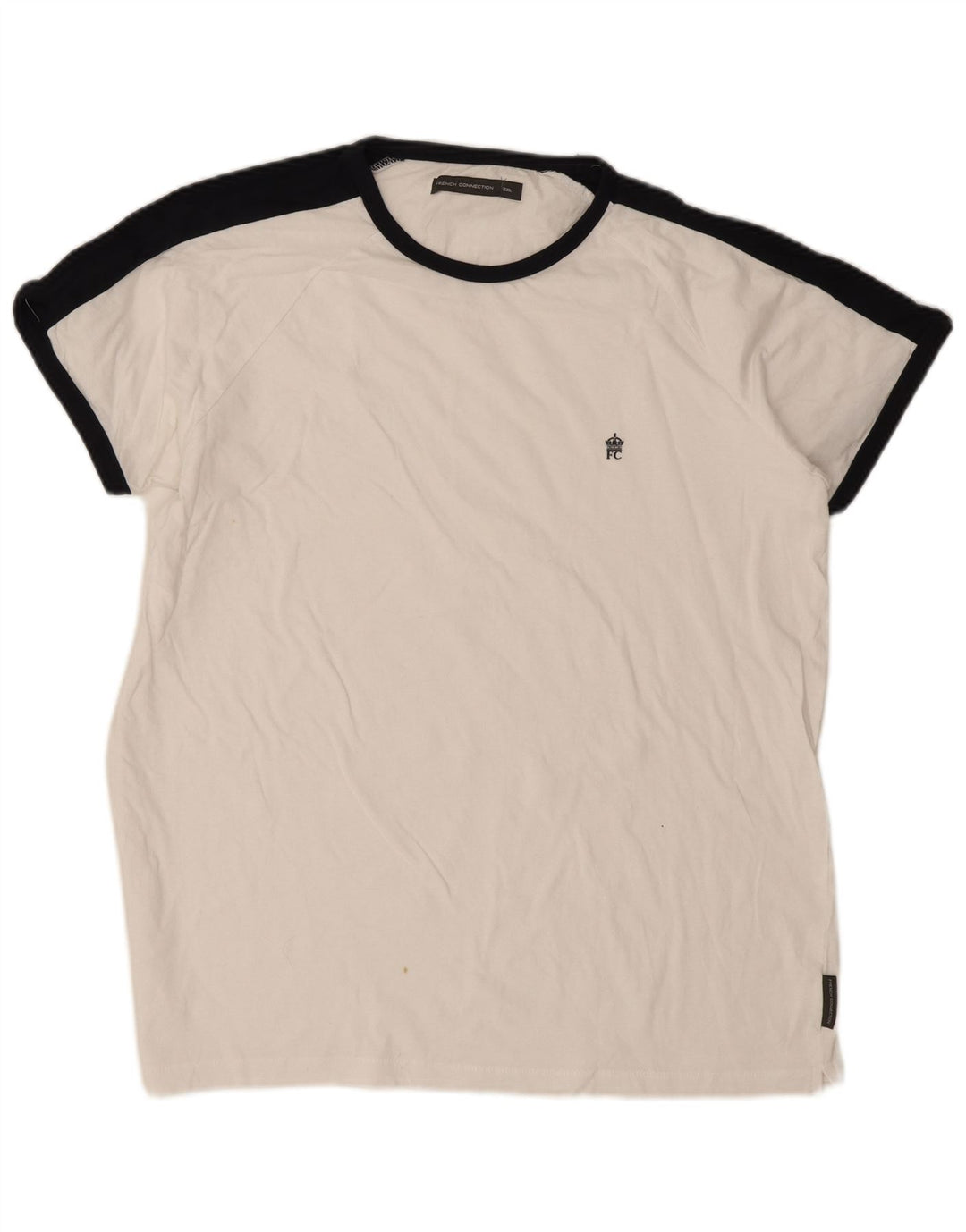 French Connection Mens T-Shirt Top 2XL White Colourblock Cotton