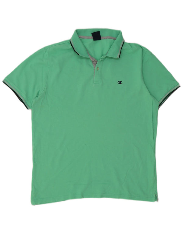 Champion Mens Polo Shirt Large Green Striped Cotton
