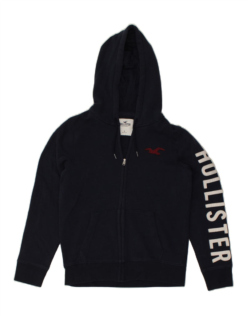 HOLLISTER Mens Graphic Zip Hoodie Sweater Small Navy Blue Cotton | Vintage Hollister | Thrift | Second-Hand Hollister | Used Clothing | Messina Hembry 