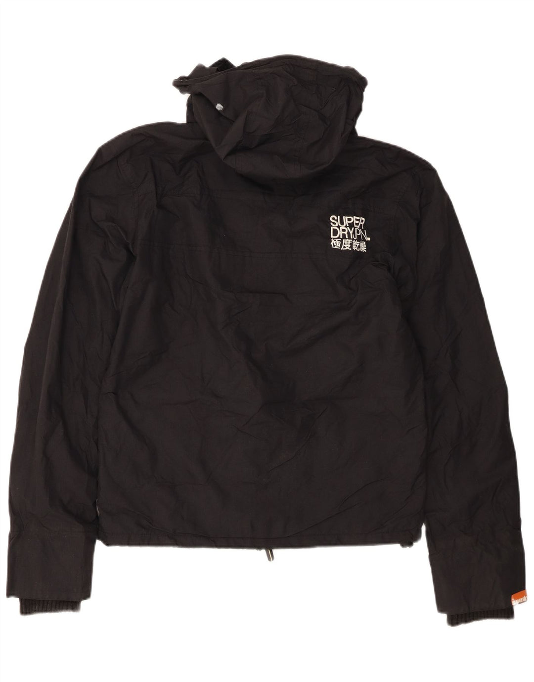 Superdry Womens Graphic Hooded Windbreaker Jacket UK 14 Medium Black Nylon