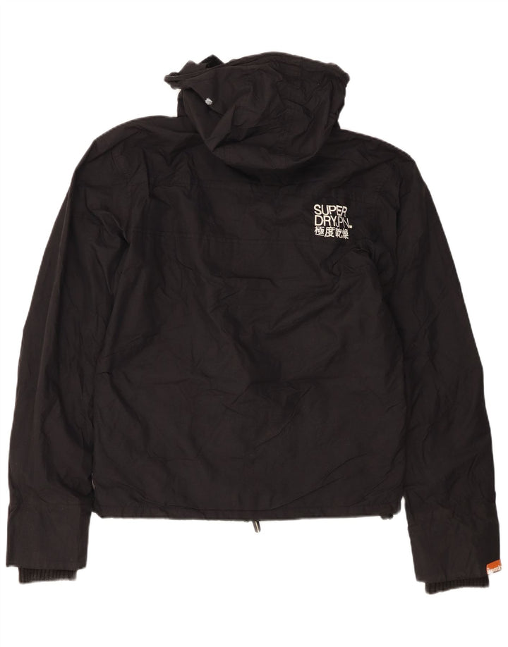 Superdry Womens Graphic Hooded Windbreaker Jacket UK 14 Medium Black Nylon