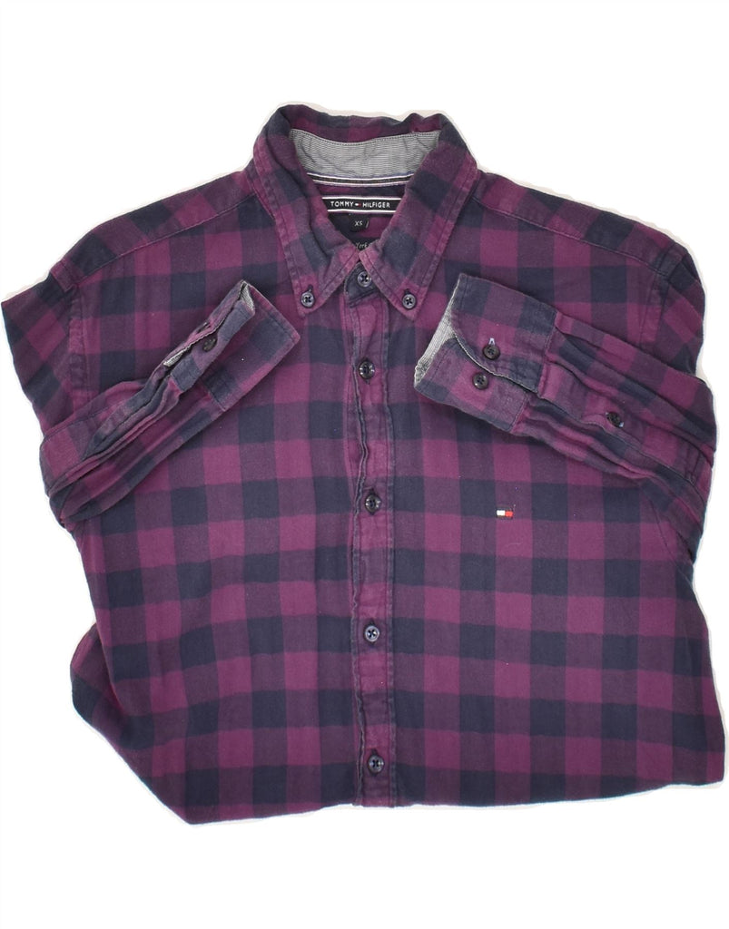 TOMMY HILFIGER Mens Shirt XS Purple Check Cotton | Vintage Tommy Hilfiger | Thrift | Second-Hand Tommy Hilfiger | Used Clothing | Messina Hembry 