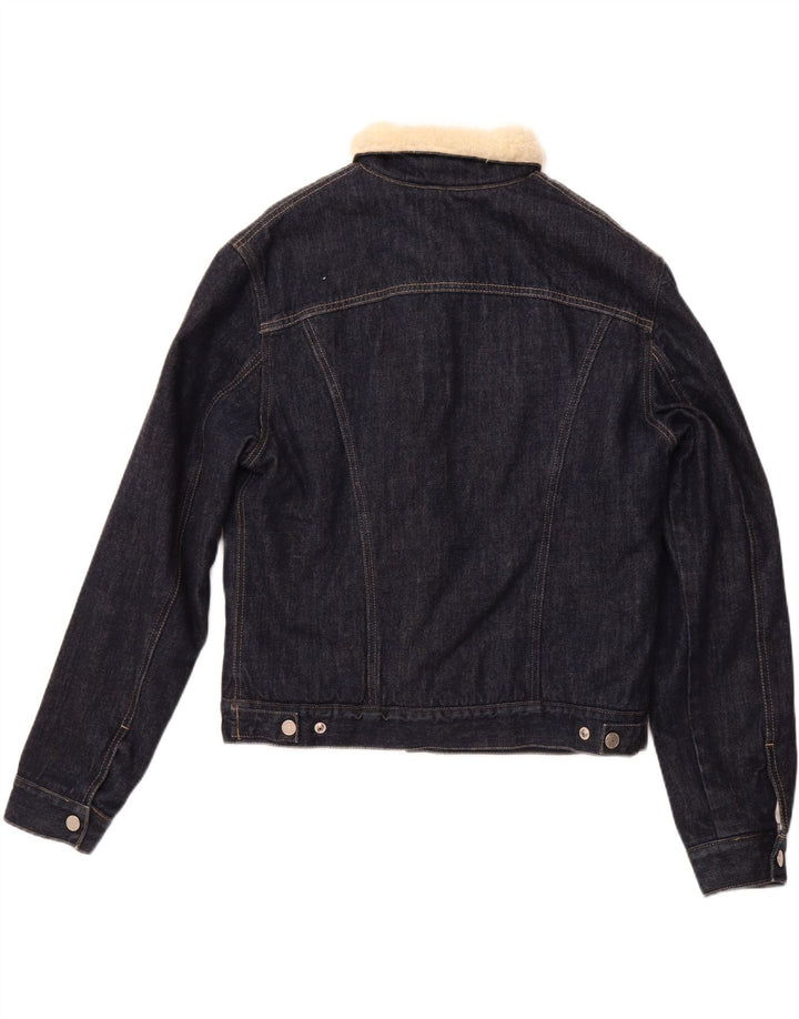 RIFLE Womens Denim Sherpa Jacket UK 16 Large Navy Blue Cotton