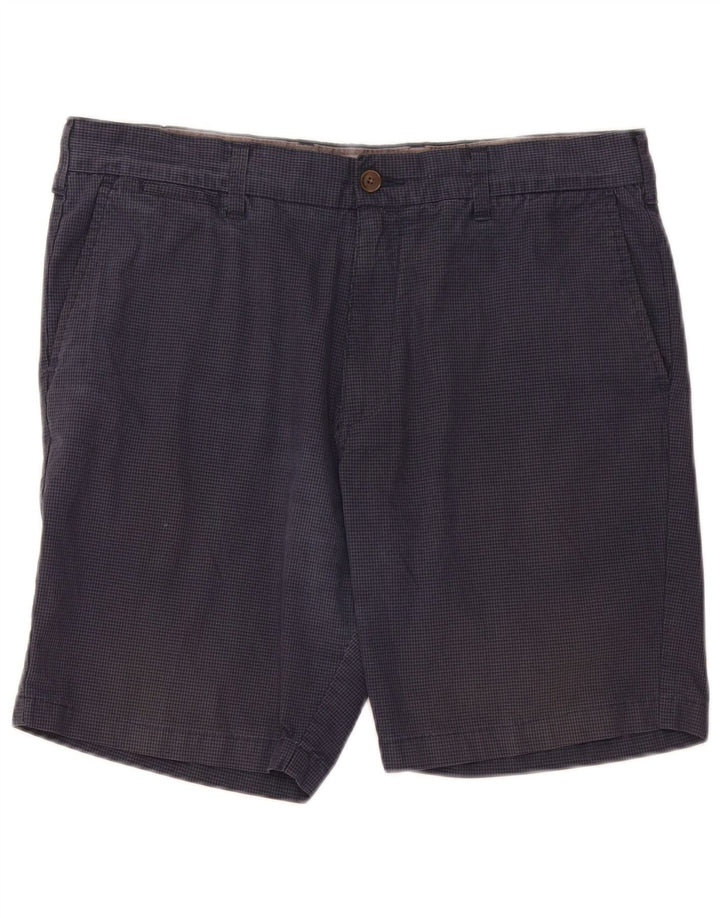 Marks & Spencer Mens Chino Shorts W36 Large Navy Blue Gingham Cotton