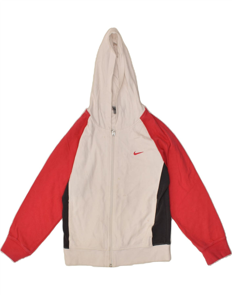 NIKE Girls Zip Hoodie Sweater 7-8 Years XL  Off White Colourblock | Vintage Nike | Thrift | Second-Hand Nike | Used Clothing | Messina Hembry 