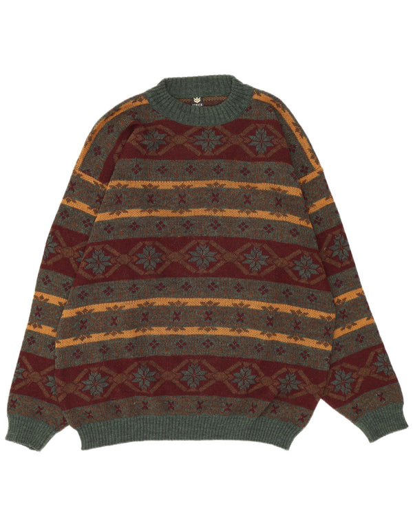 Vintage Mens Crew Neck Jumper Sweater XL Multicoloured Fair Isle Acrylic