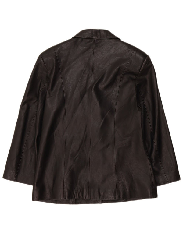 Vintage Womens 5 Button Leather Blazer Jacket UK 14 Large Black