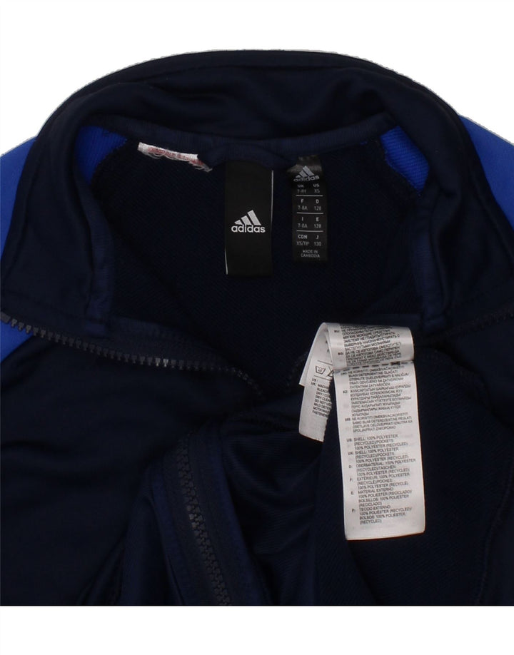 ADIDAS Boys Graphic Tracksuit Top Jacket 7-8 Years Navy Blue Colourblock Vintage Adidas and Second-Hand Adidas from Messina Hembry 