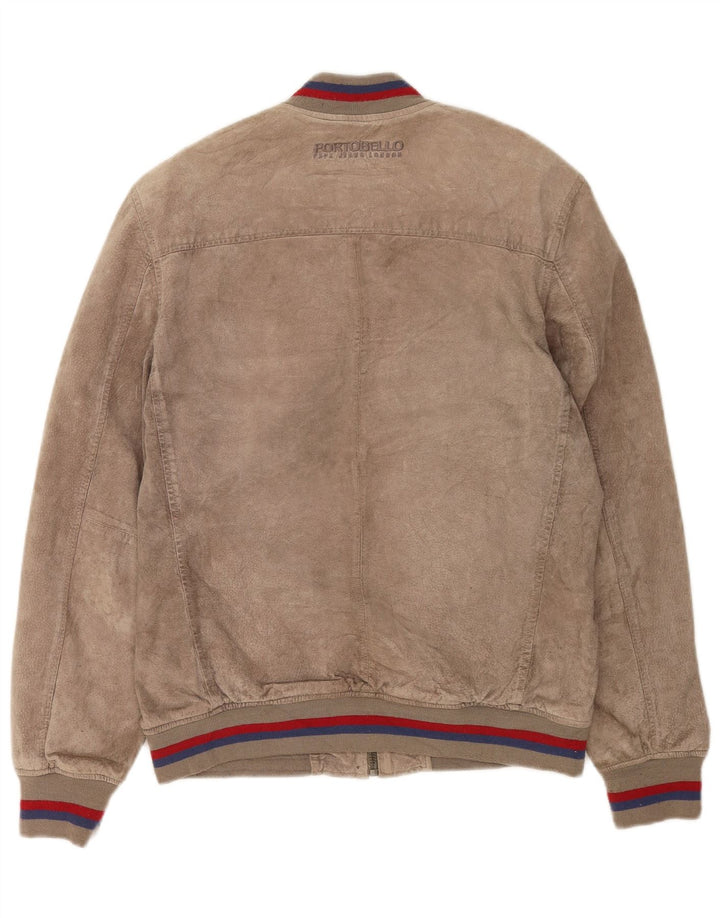 PEPE Jeans Mens Suede Bomber Jacket UK 40 Large Beige Leather