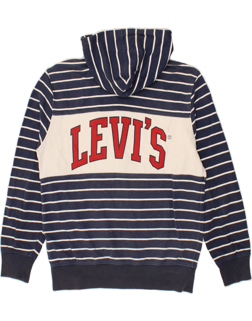 LEVI'S Mens Graphic Zip Hoodie Sweater Medium Navy Blue Striped Cotton | Vintage Levi's | Thrift | Second-Hand Levi's | Used Clothing | Messina Hembry 