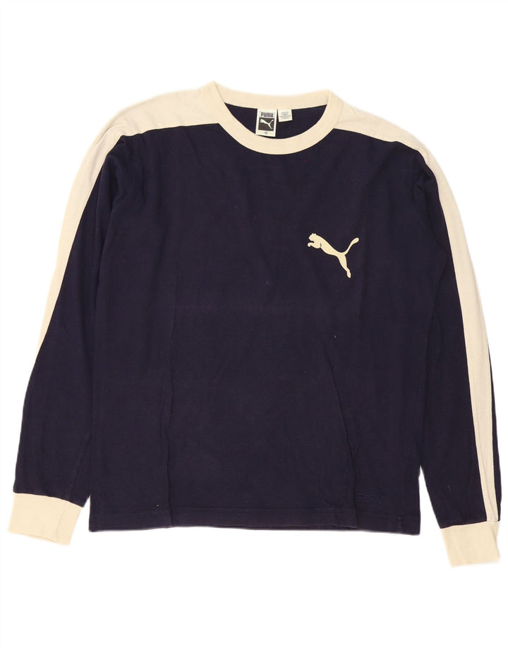 Puma Mens Top Long Sleeve Medium Navy Blue Colourblock Cotton