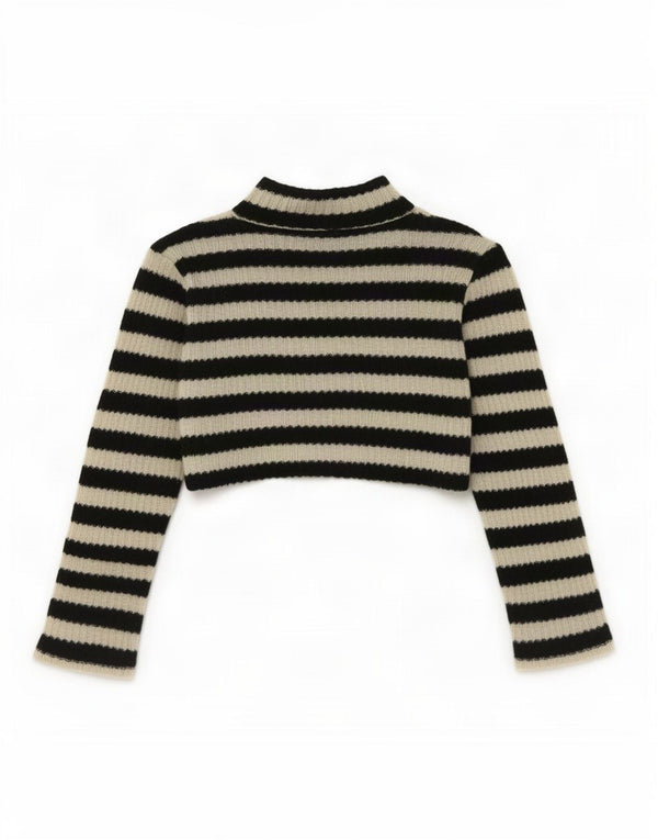 Zara Womens Crop Top Long Sleeve UK 10 Small Black Striped