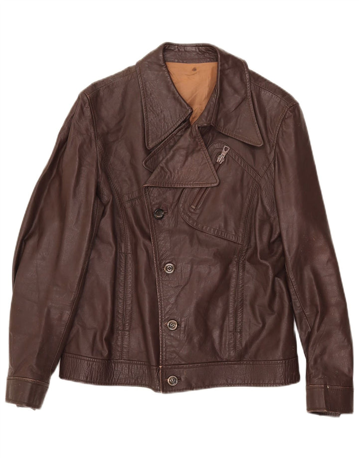 Vintage Mens Leather Biker Jacket UK 34 XS Brown