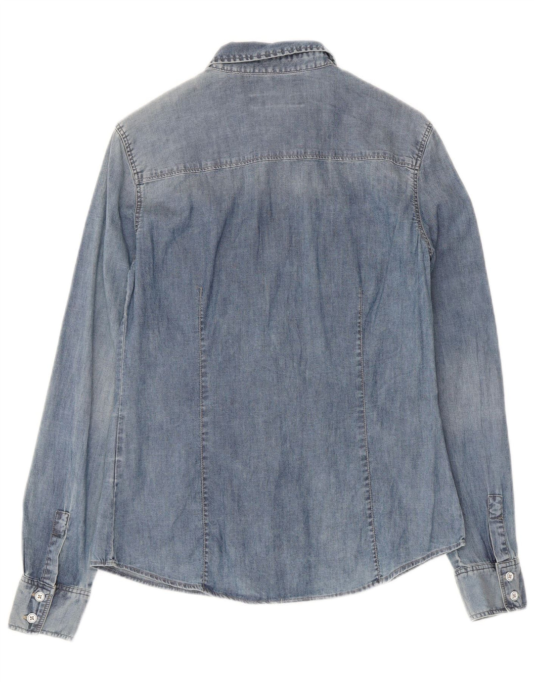 Zara Womens Denim Shirt UK 14 Large Blue Cotton