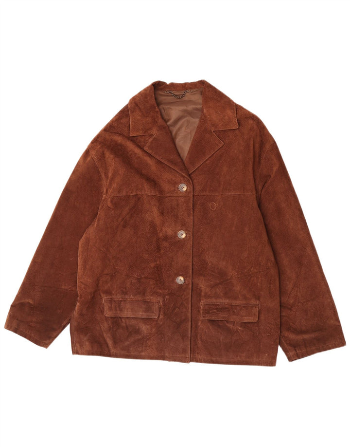 Vintage Womens 3 Button Suede Blazer Jacket IT 48 XL Brown Leather