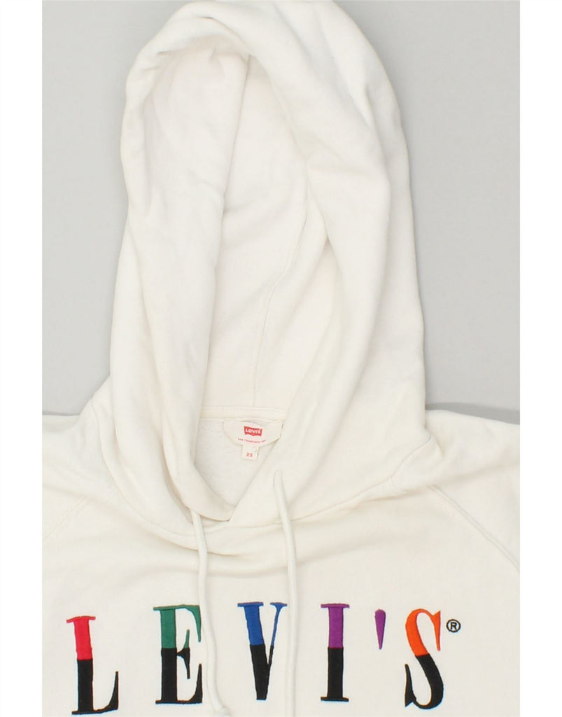 LEVI'S Womens Oversized Graphic Hoodie Jumper UK 6 XS White Cotton | Vintage Levi's | Thrift | Second-Hand Levi's | Used Clothing | Messina Hembry 