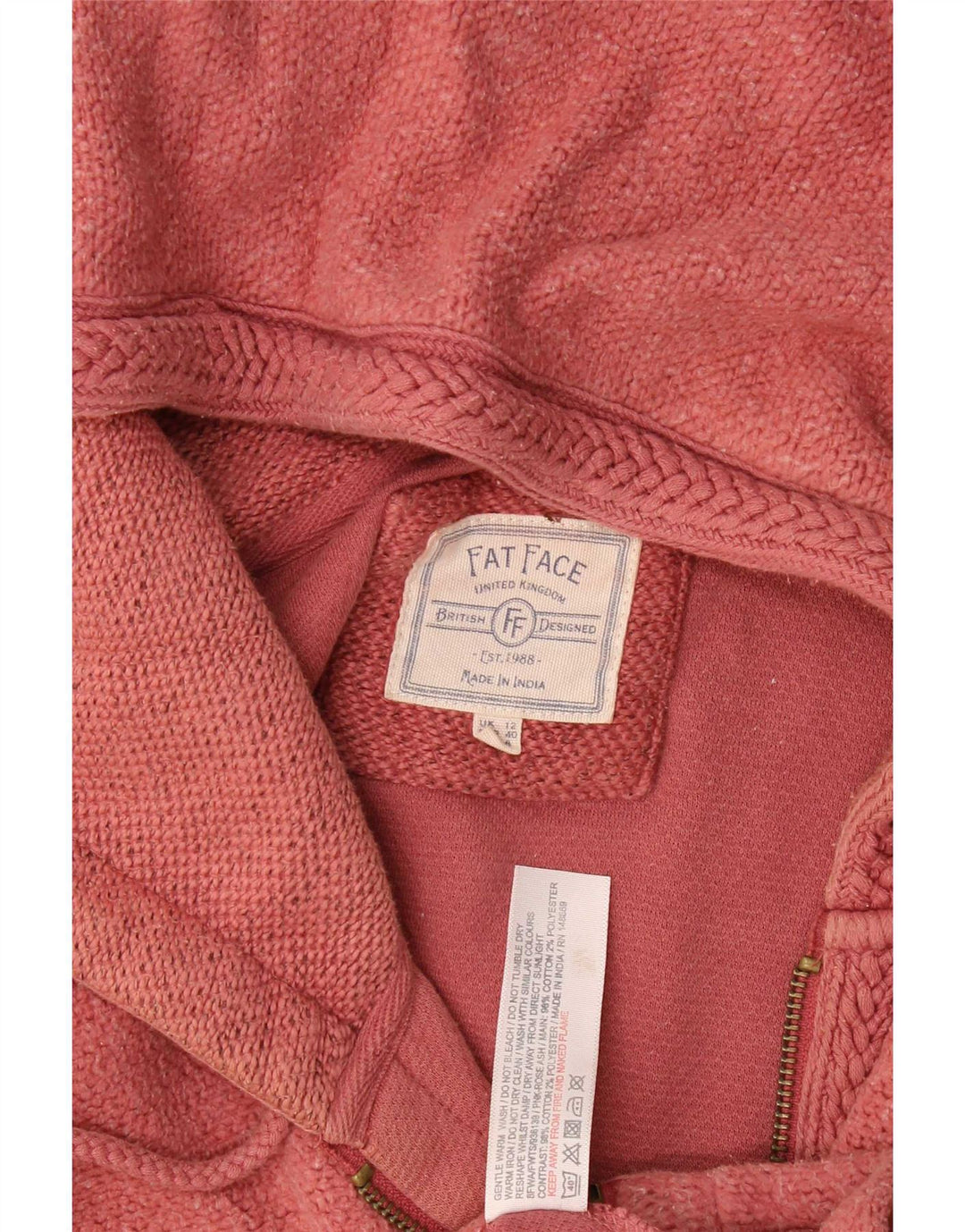 Fat Face Womens Oversized Zip Hoodie Sweater UK 12 Medium Pink Cotton