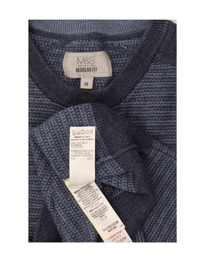 Marks & Spencer Mens Crew Neck Jumper Sweater Medium Navy Blue Striped