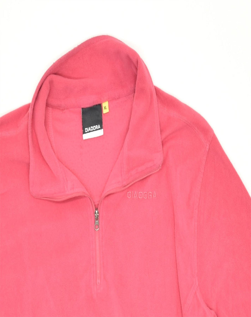 DIADORA Womens Oversized Fleece Zip Neck Jumper Sweater UK 18 XL Pink | Vintage | Thrift | Second-Hand | Used Clothing | Messina Hembry 