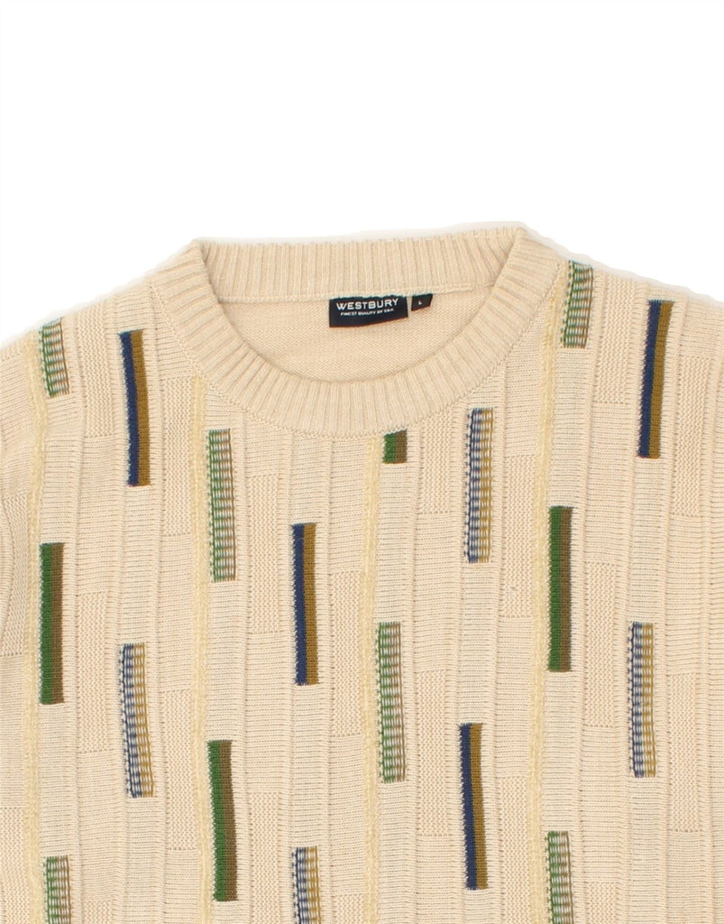 WESTBURY Mens Crew Neck Jumper Sweater Large Beige Striped New Wool Vintage WESTBURY and Second-Hand WESTBURY from Messina Hembry 