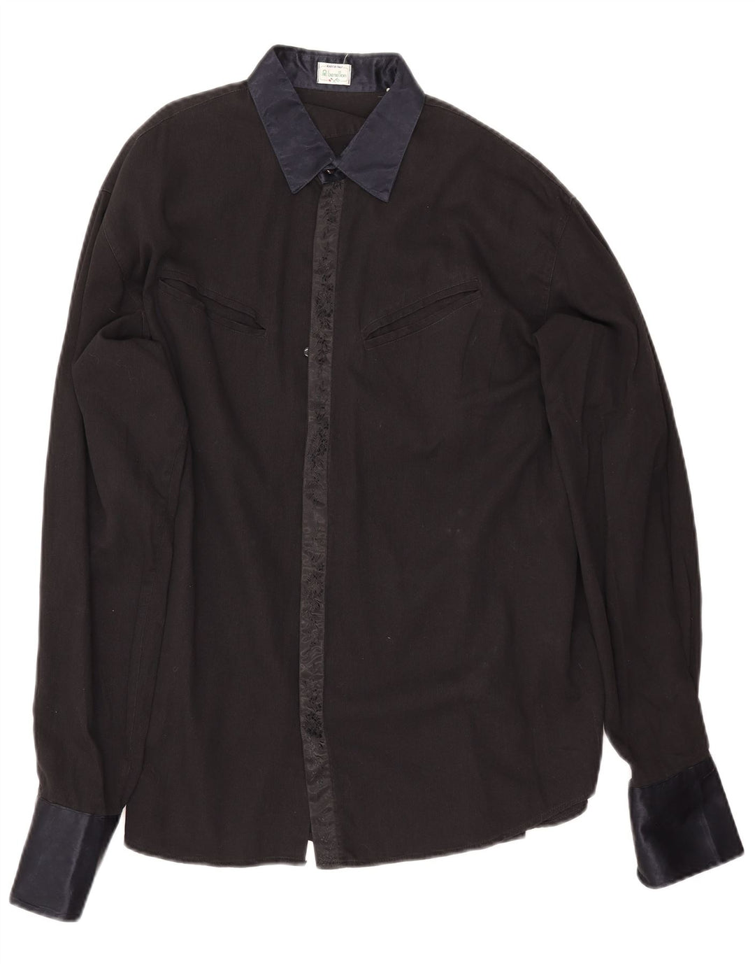 Benetton Mens Shirt Large Black Cotton