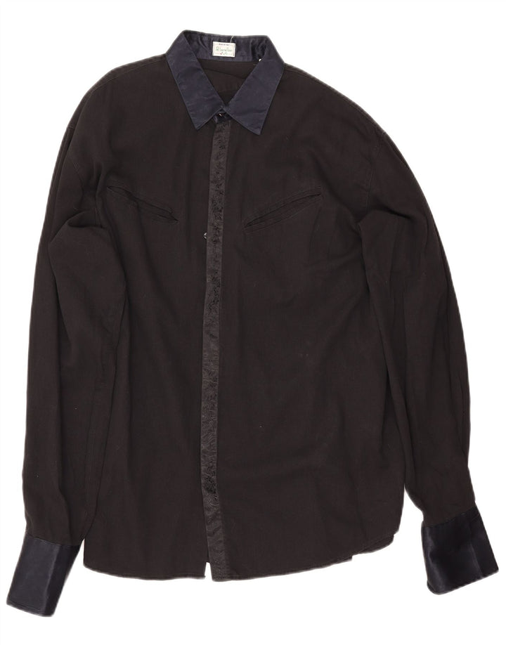 Benetton Mens Shirt Large Black Cotton