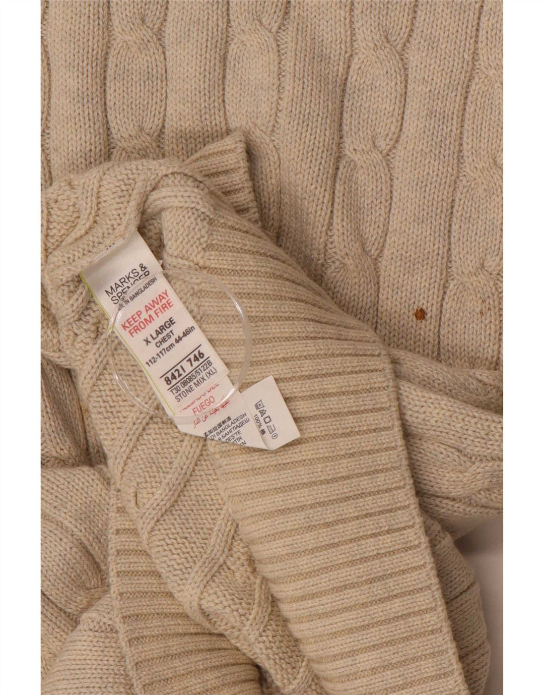 Marks & Spencer Mens Crew Neck Jumper Sweater XL Beige