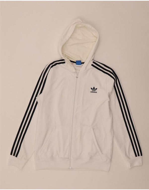 Adidas Boys Graphic Zip Hoodie Sweater 15-16 Years White Polyester