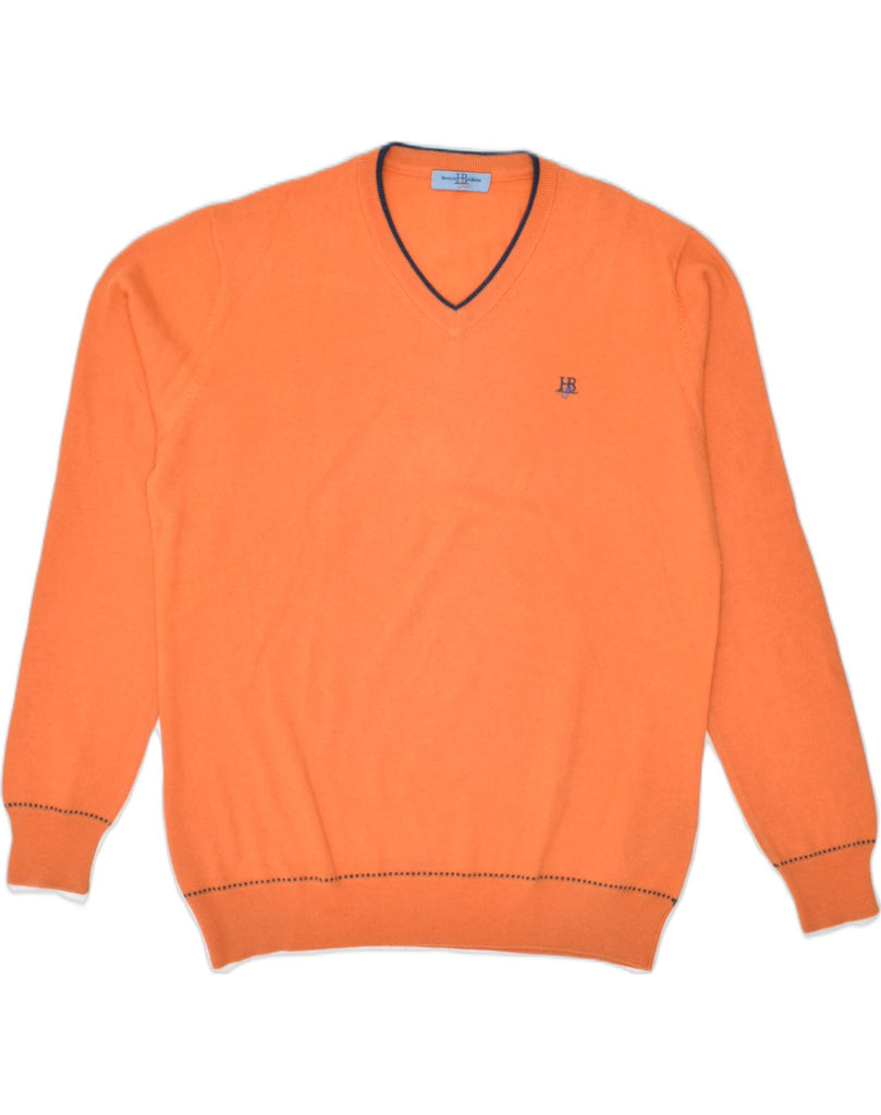 HARMONT & BLAINE Mens Slim Fit V-Neck Jumper Sweater XL Orange Wool | Vintage | Thrift | Second-Hand | Used Clothing | Messina Hembry 