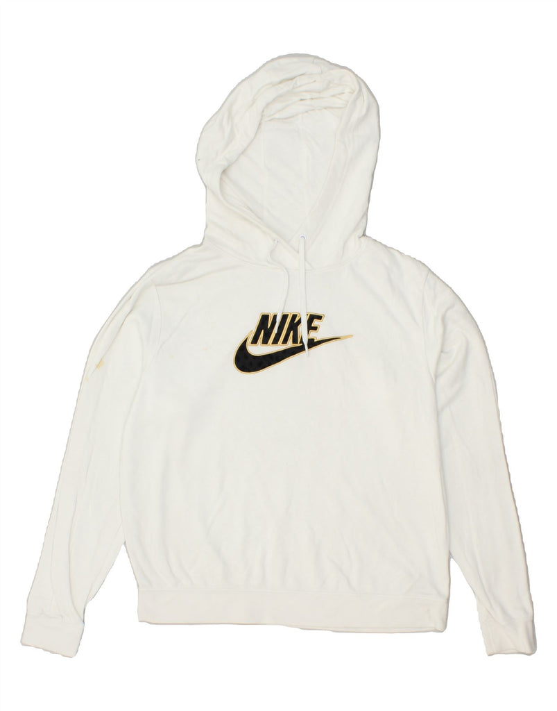 NIKE Womens Oversized Graphic Hoodie Jumper UK 10 Small Off White Cotton | Vintage Nike | Thrift | Second-Hand Nike | Used Clothing | Messina Hembry 